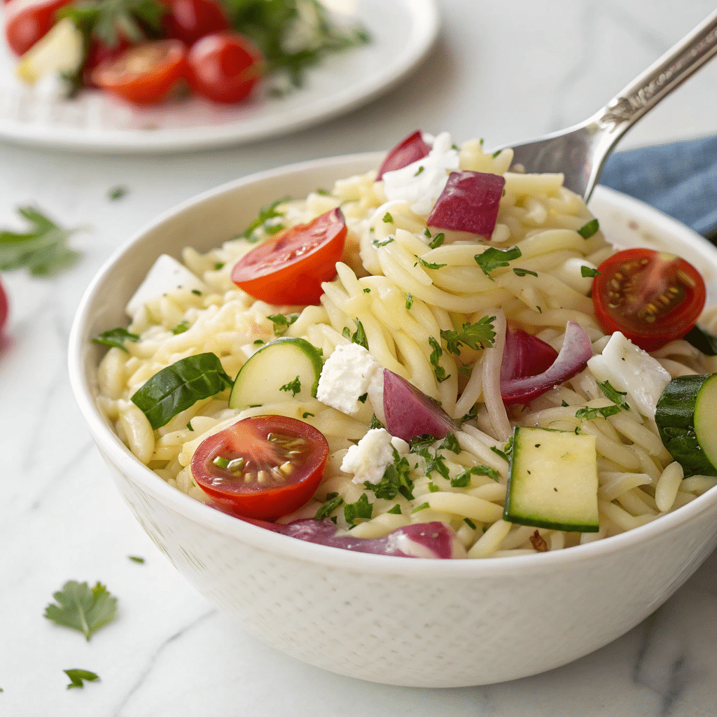 One Pan Baked Feta Veggie Orzo Recipe - Recipe Image