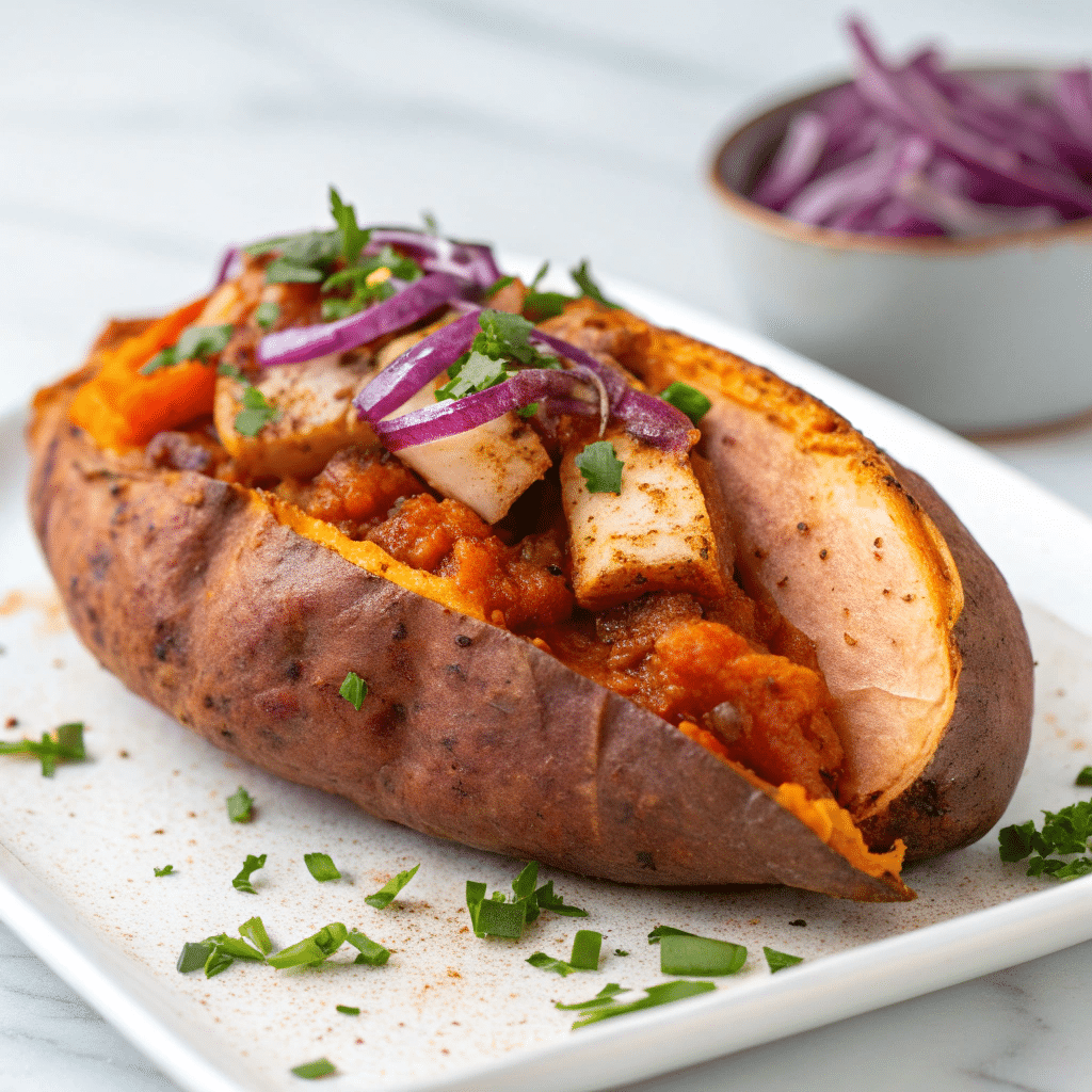 Twice Baked BBQ Chicken Sweet Potatoes Recipe - Recipe Image