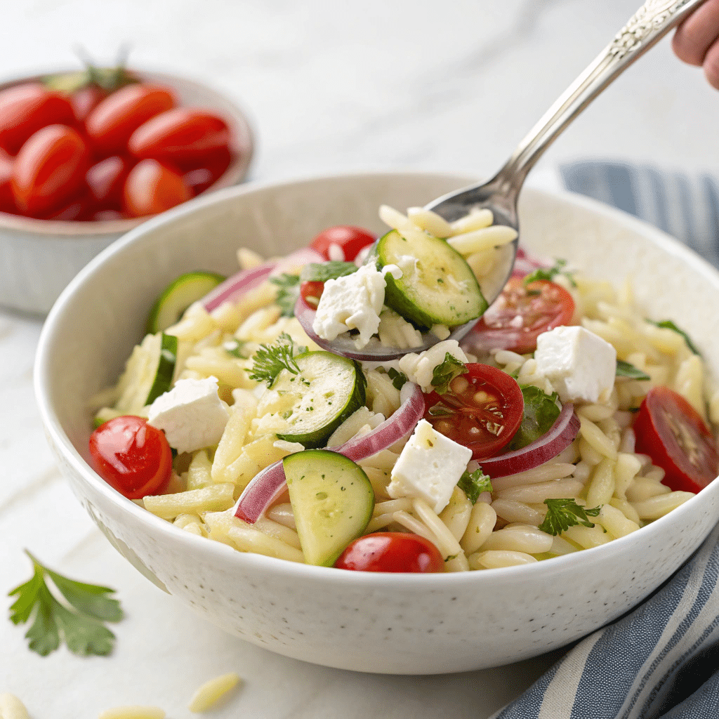 One Pan Baked Feta Veggie Orzo Recipe - Recipe Image