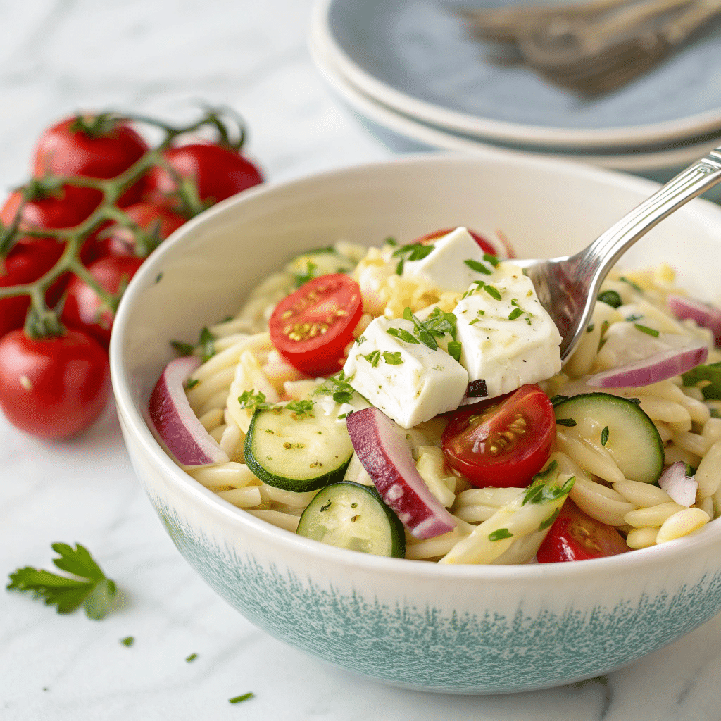 One Pan Baked Feta Veggie Orzo Recipe