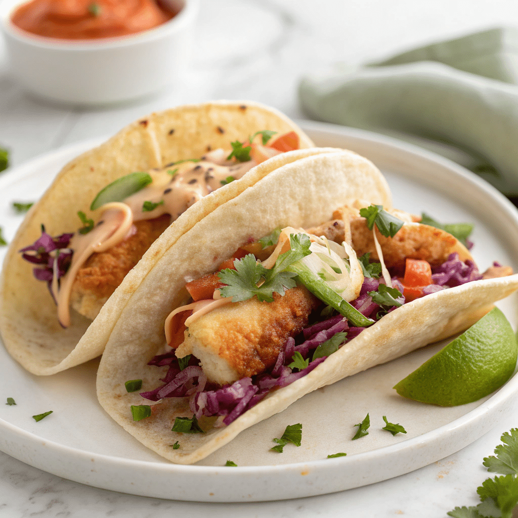 Cod Fish Tacos with Cabbage Slaw and Lime Mayo Recipe - Recipe Image