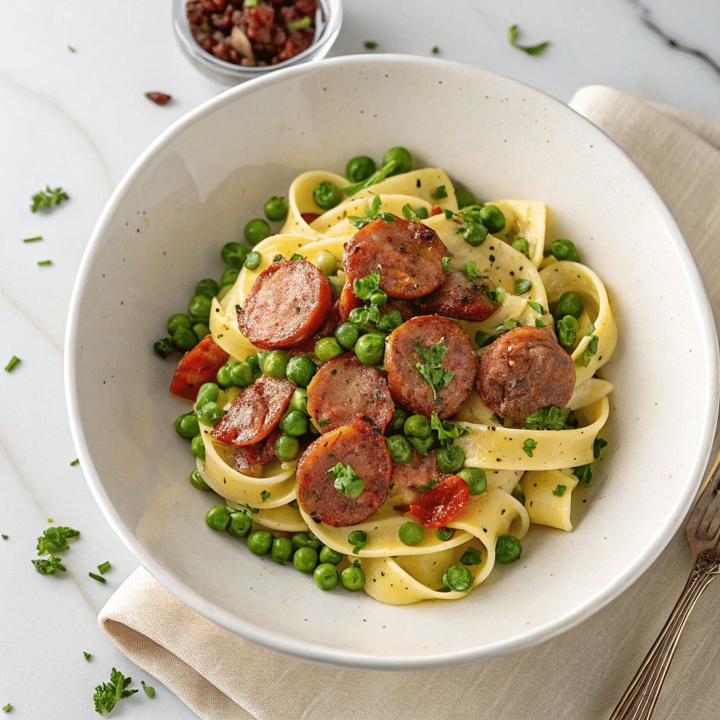 Sausage and Pea Pasta Recipe - Recipe Image