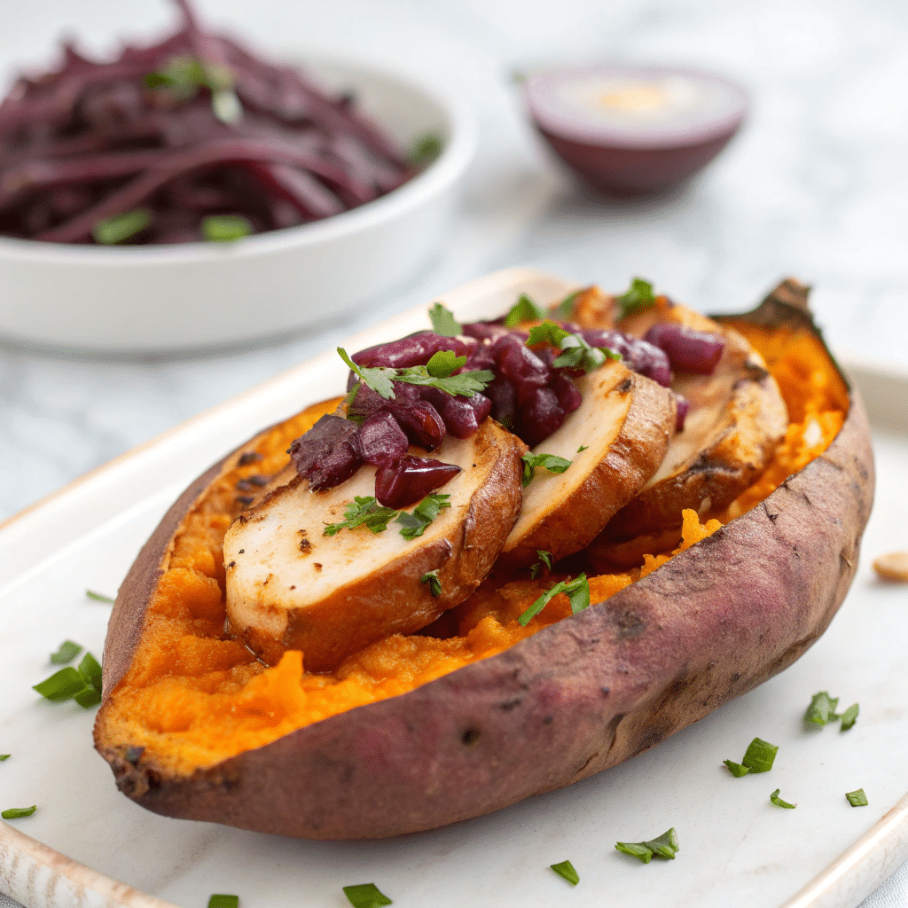 Twice Baked BBQ Chicken Sweet Potatoes Recipe - Recipe Image