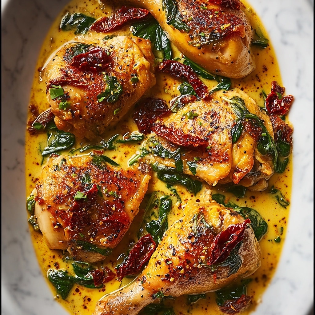 Smothered Baked Chicken with Creamed Spinach and Sun-Dried Tomatoes Recipe
