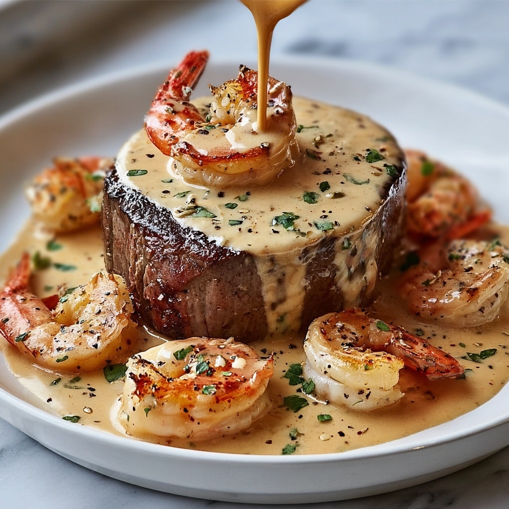 Filet Mignon with Shrimp and Lobster Cream Sauce Recipe