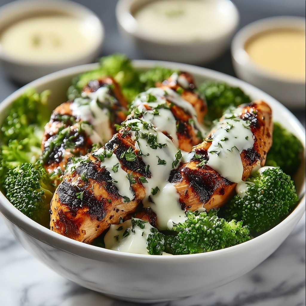 Grilled Chicken Broccoli Bowls with Creamy Garlic Sauce Recipe