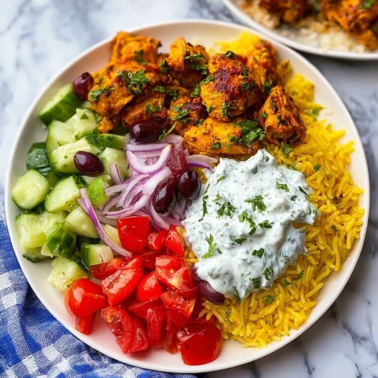 Instant Pot Chicken Souvlaki Rice with Greek Salad and Tzatziki Recipe
