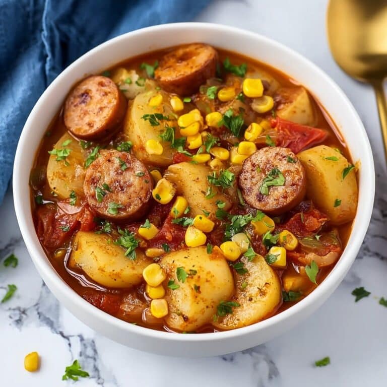 Hearty Cowboy Stew with Bacon, Kielbasa, and Vegetables Recipe