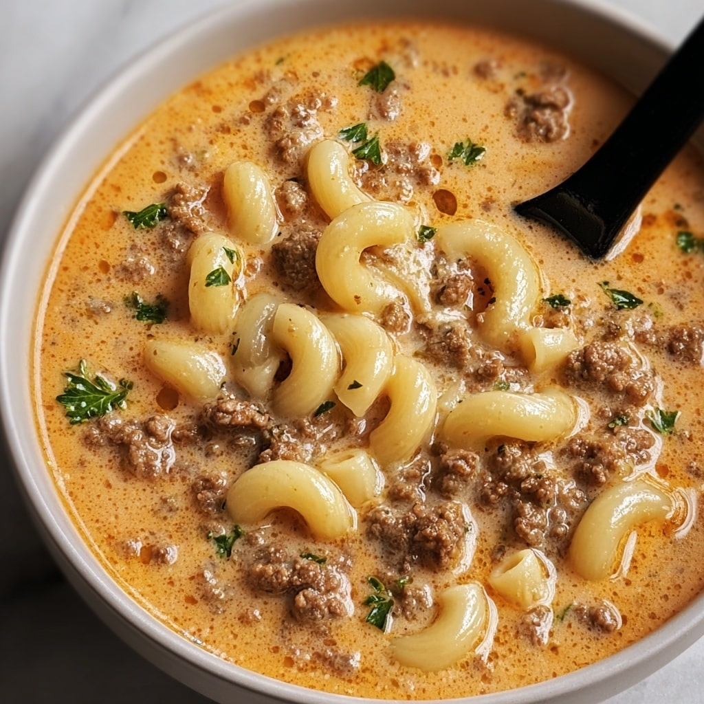 One-Pot Macaroni Cheeseburger Soup Recipe