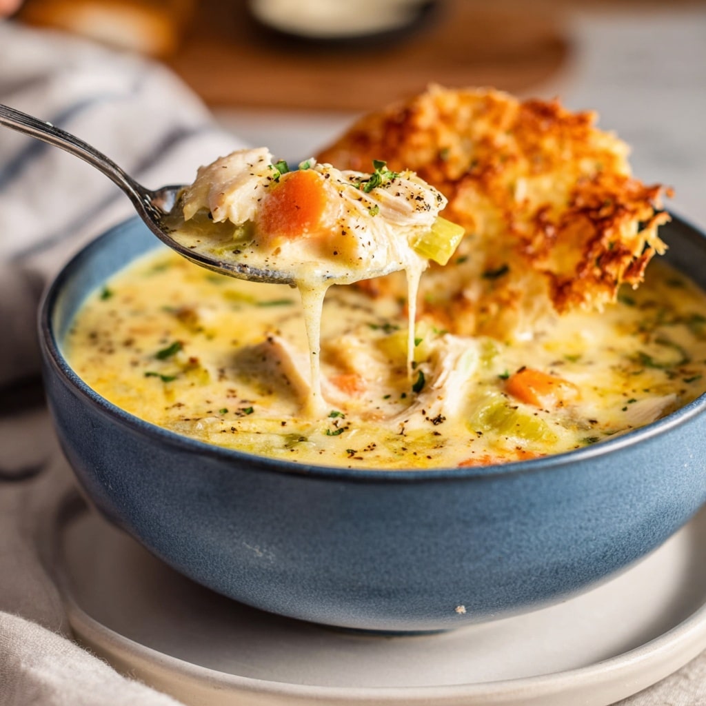 Chicken Pot Pie Soup with Cheddar Parsley Crust Dippers Recipe - Recipe Image