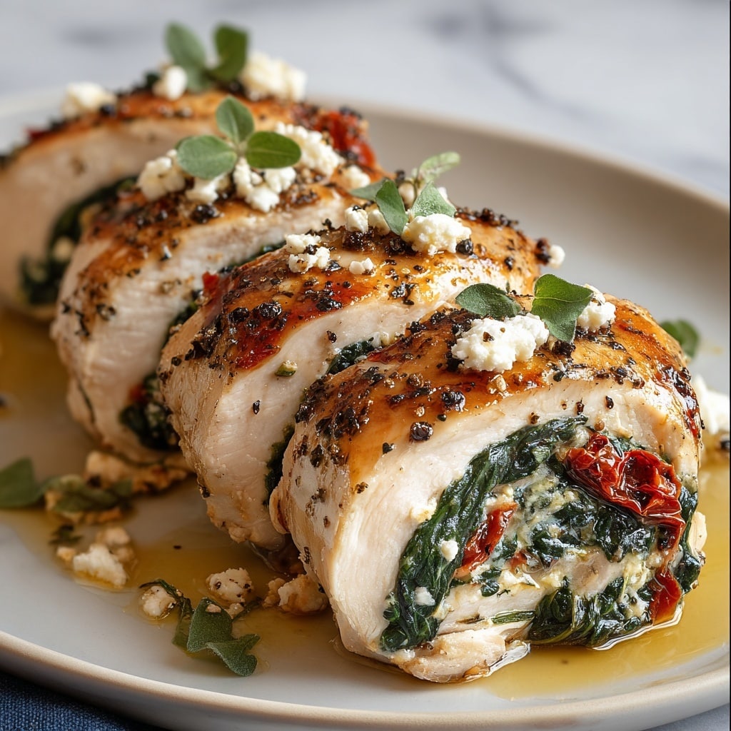 Rolled Chicken with Feta, Spinach, and Sun-Dried Tomatoes Recipe - Recipe Image