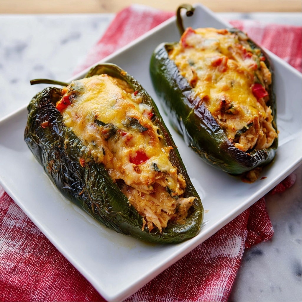 Stuffed Poblano Peppers with Chicken, Tomatoes, and Cheddar Recipe - Recipe Image