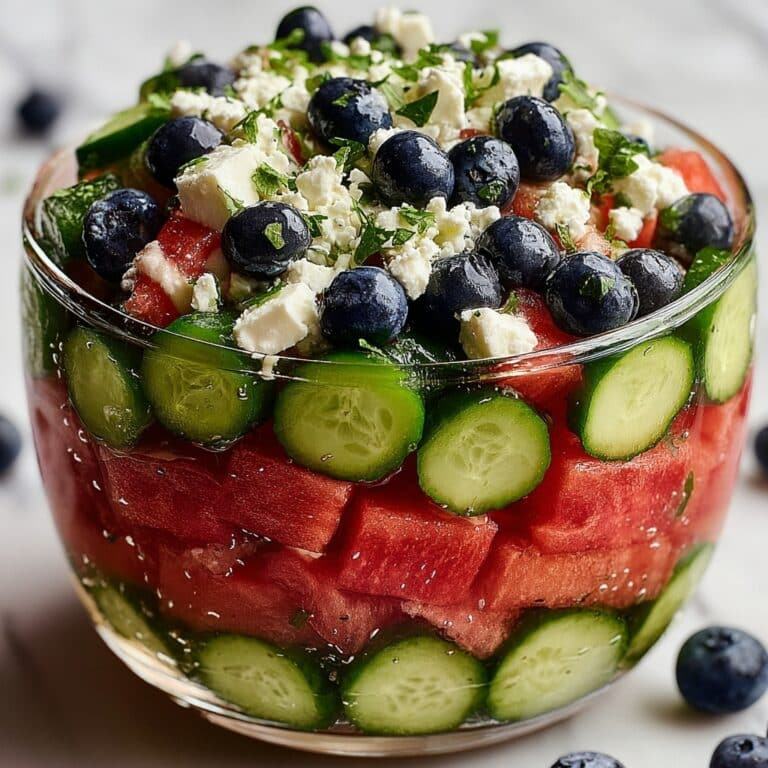 Watermelon Feta Salad with Cucumber and Blueberries Recipe