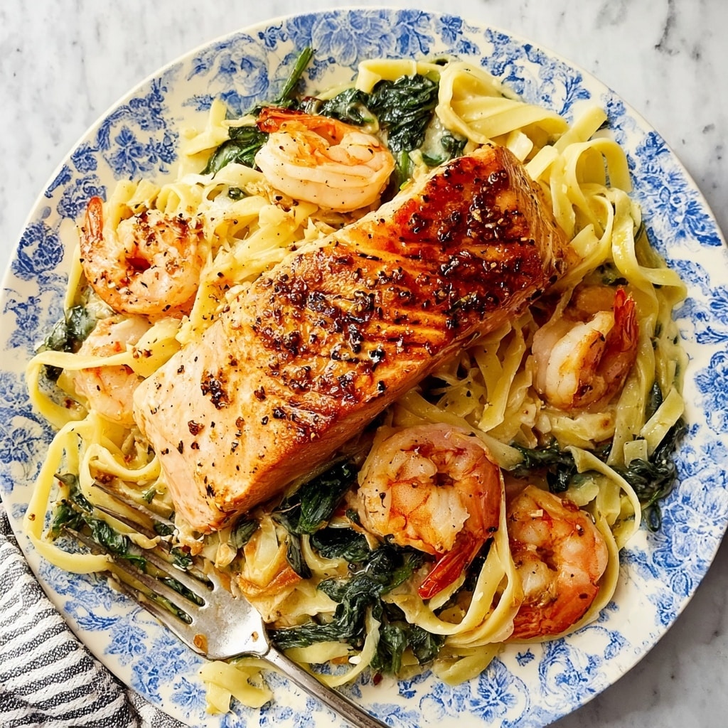 Creamy Tuscan Salmon and Shrimp Pasta Recipe