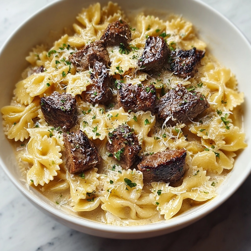 Beef and Bowtie Alfredo Recipe - Recipe Image