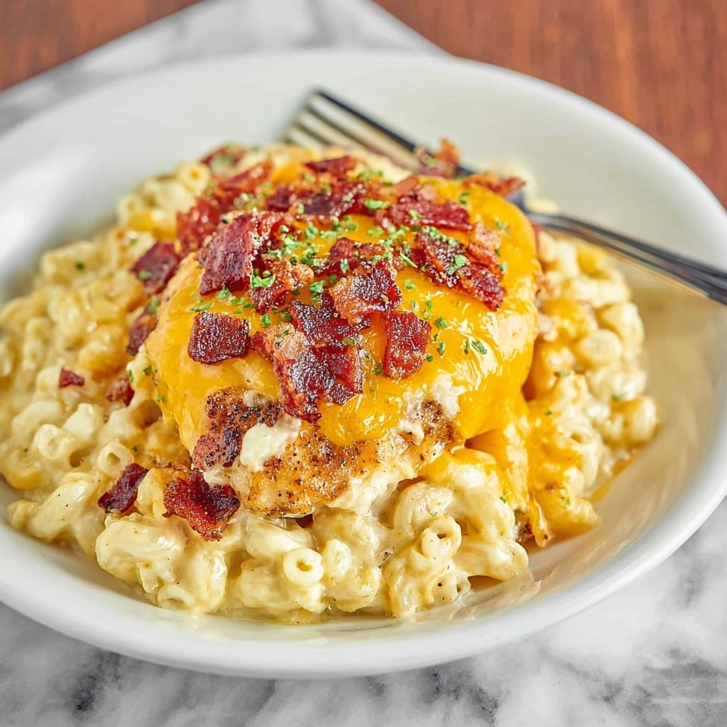 Smothered Pork Chops with Cheesy Bacon Rice Recipe - Recipe Image