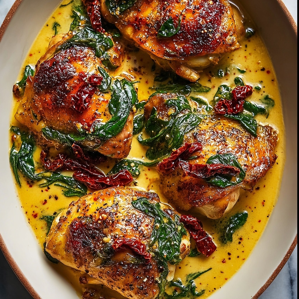 Smothered Baked Chicken with Creamed Spinach and Sun-Dried Tomatoes Recipe - Recipe Image