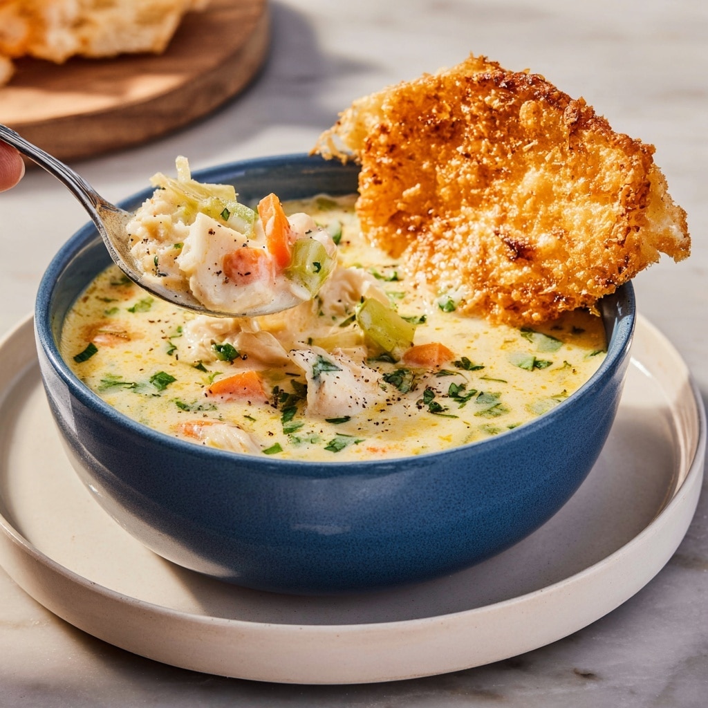 Chicken Pot Pie Soup with Cheddar Parsley Crust Dippers Recipe