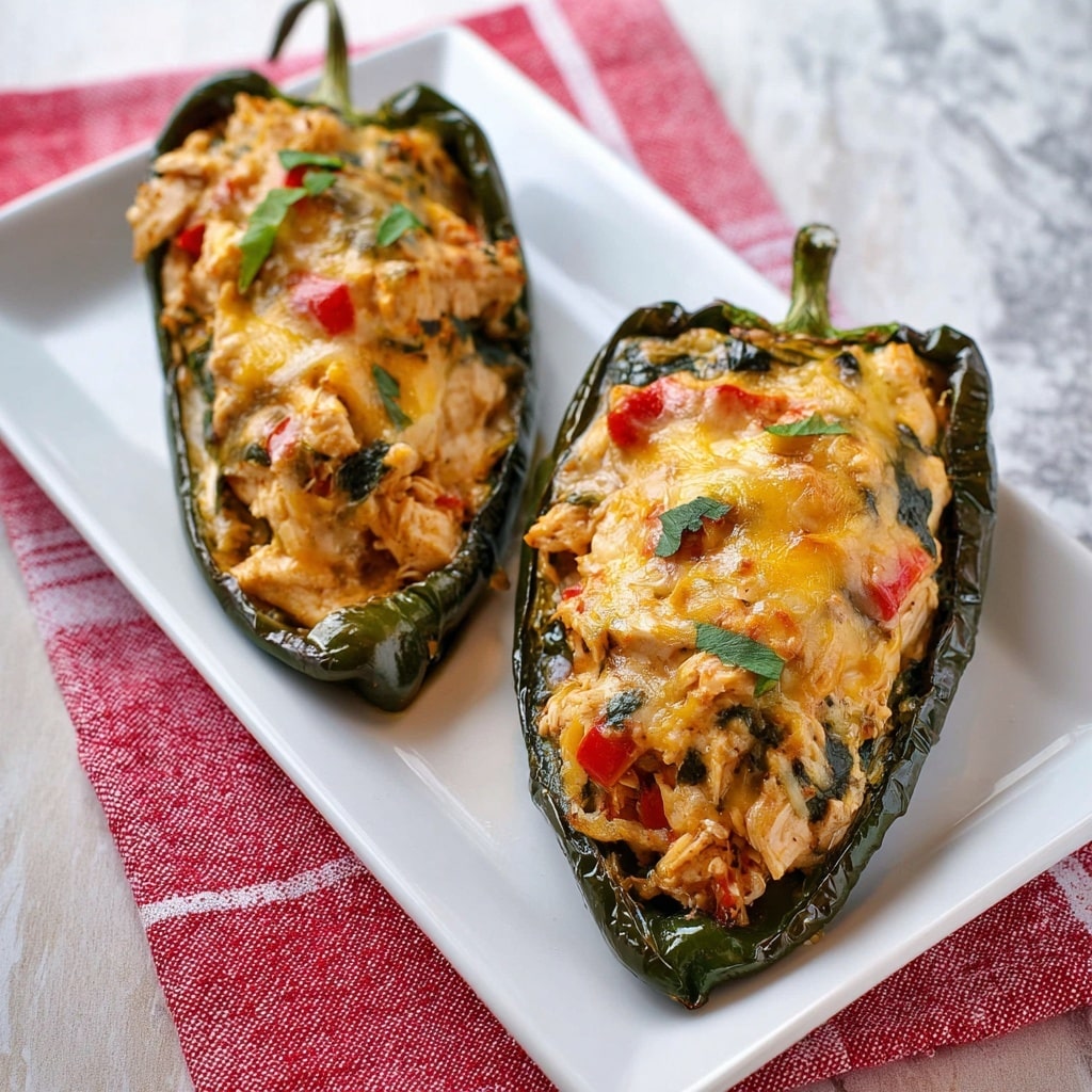 Stuffed Poblano Peppers with Chicken, Tomatoes, and Cheddar Recipe