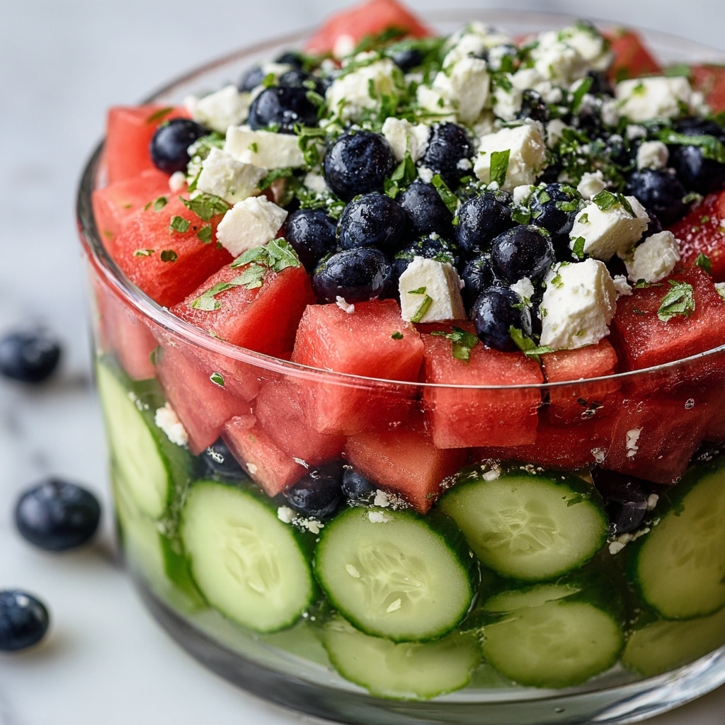 Watermelon Feta Salad with Cucumber and Blueberries Recipe - Recipe Image