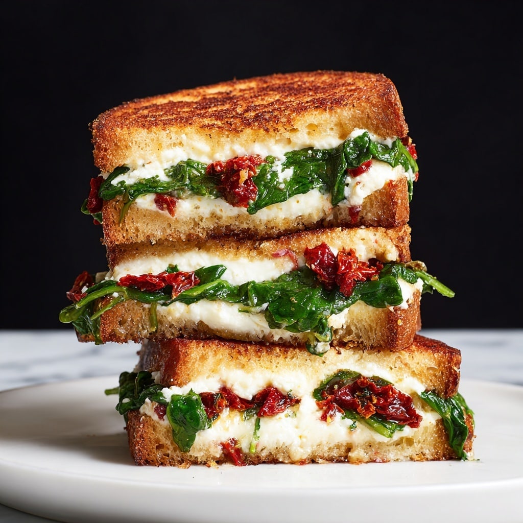 Sun Dried Tomato Spinach and Ricotta Grilled Cheese Recipe - Recipe Image