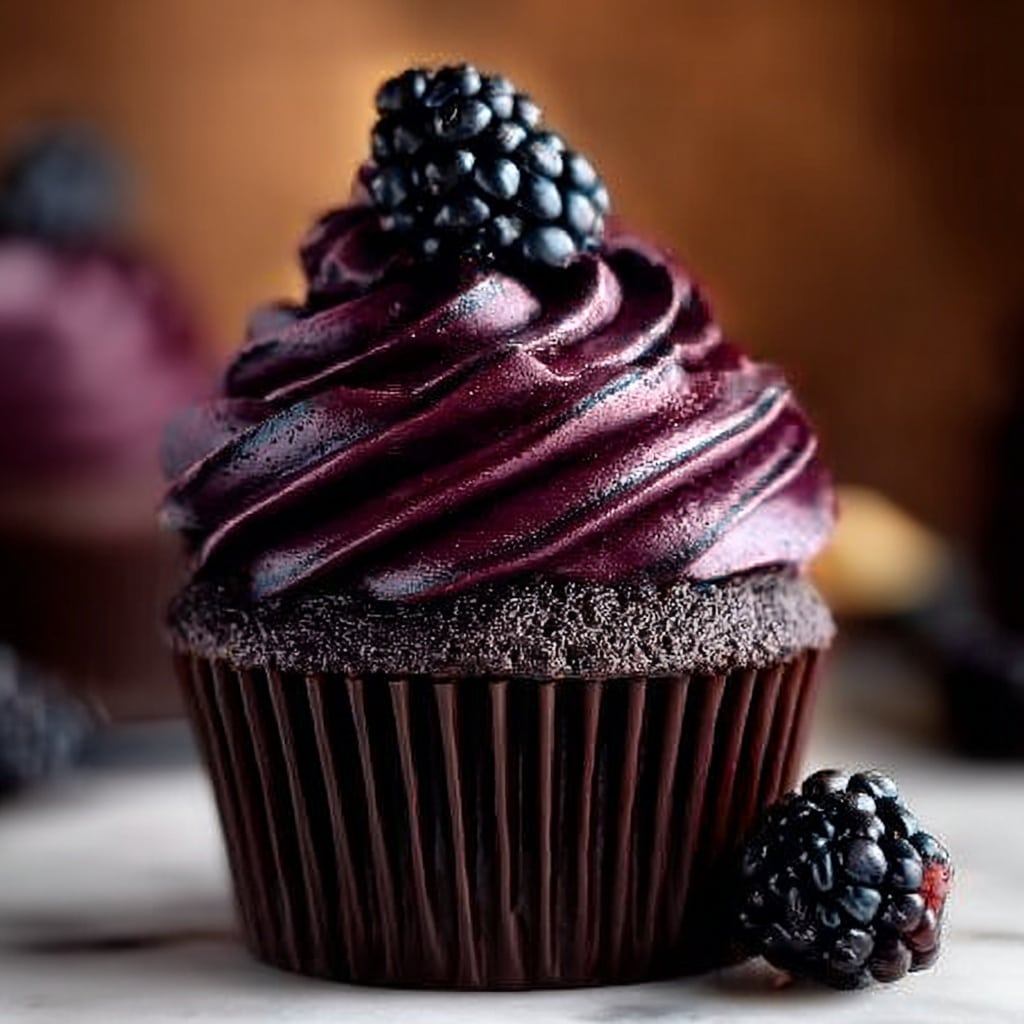 Dark Chocolate Blackberry Cupcakes Recipe - Recipe Image