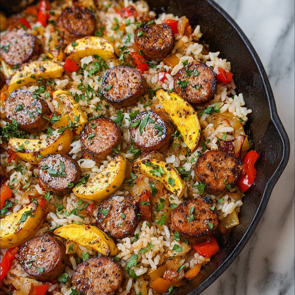 Summer Sausage Skillet with Andouille and Fresh Basil Cilantro Crema Recipe - Recipe Image