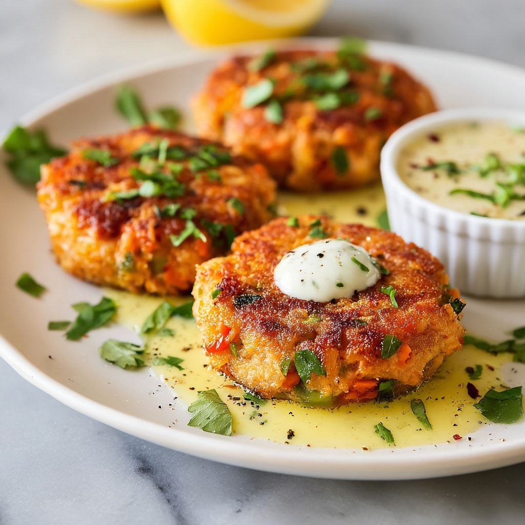 Easy Salmon Patties with Lemon-Garlic Sauce Recipe - Recipe Image