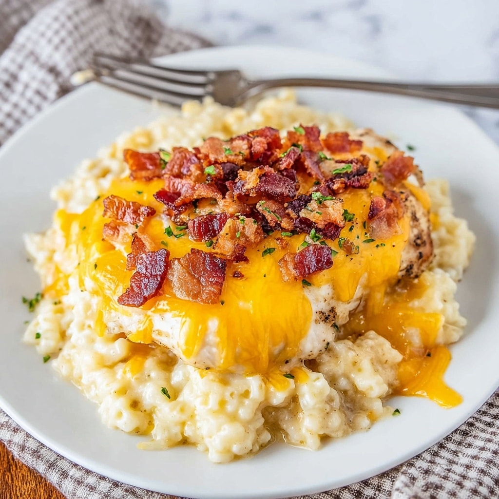 Smothered Pork Chops with Cheesy Bacon Rice Recipe - Recipe Image