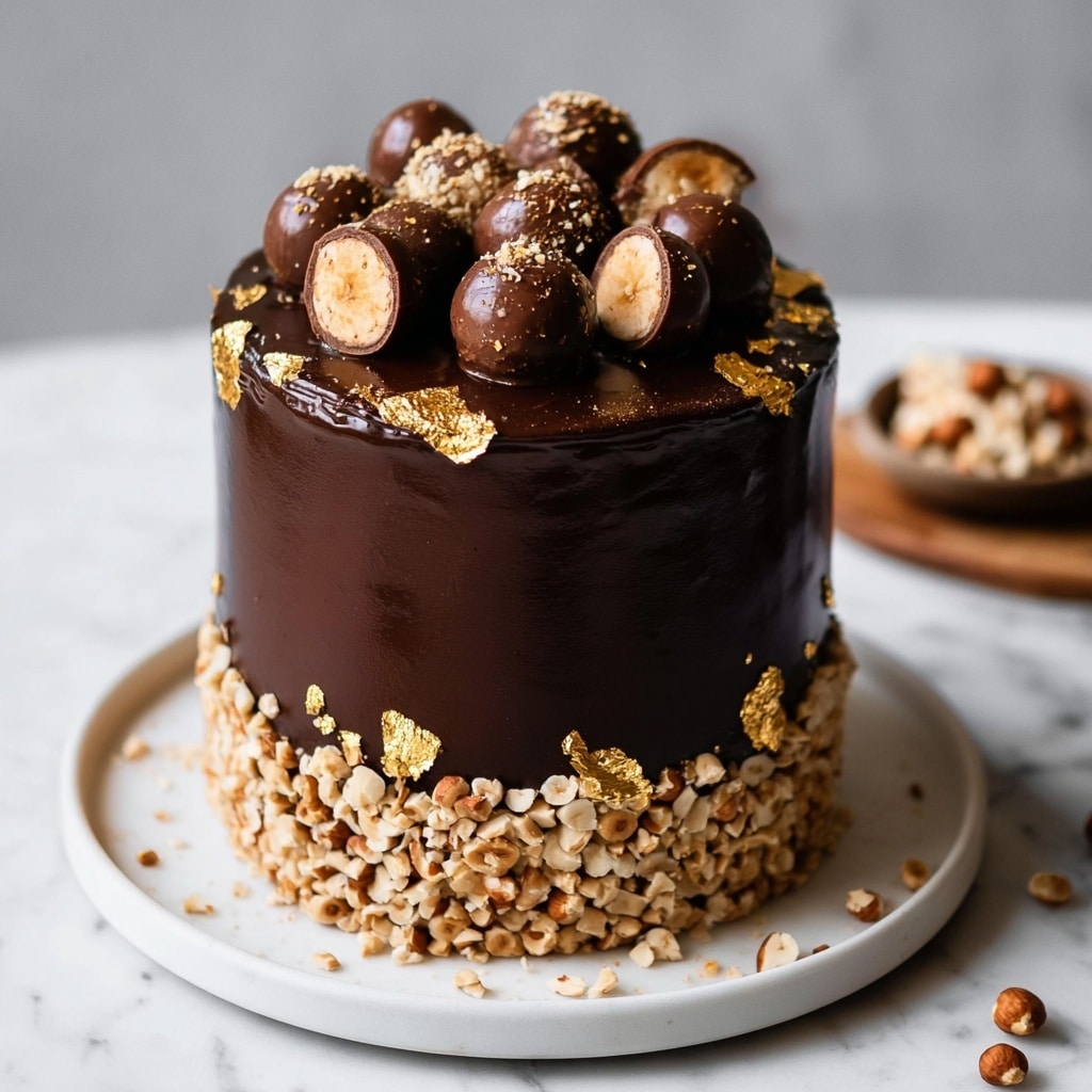 Vegan Ferrero Rocher Cake with Hazelnut and Chocolate Ganache Recipe - Recipe Image