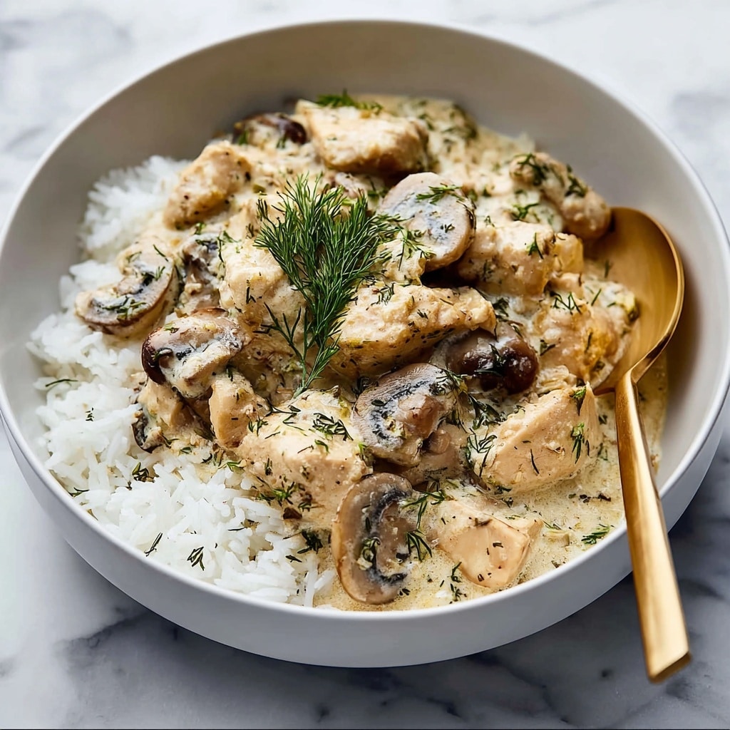 Chicken and Mushrooms in Creamy Dill Sauce Recipe - Recipe Image