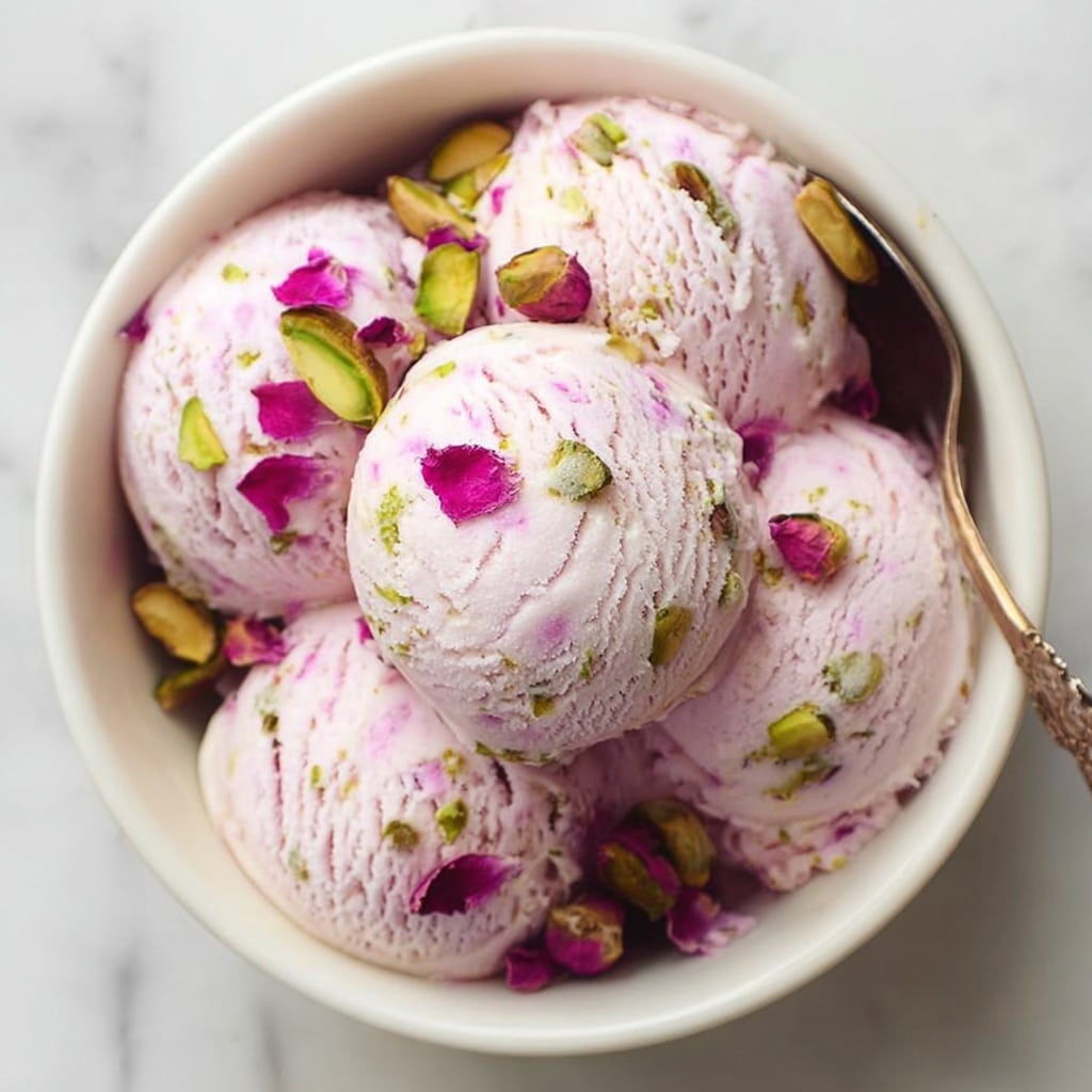 Rose Pistachio Cheesecake Ice Cream Recipe - Recipe Image