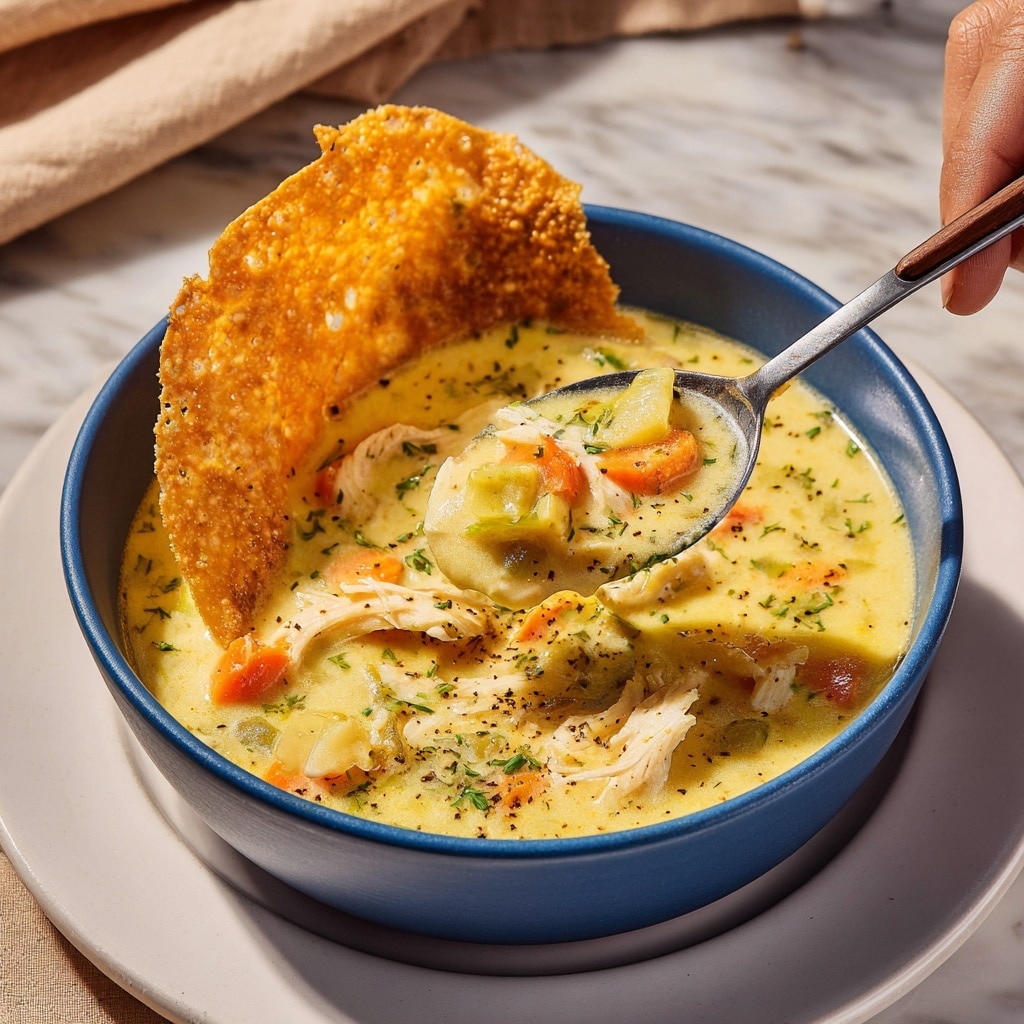 Chicken Pot Pie Soup with Cheddar Parsley Crust Dippers Recipe - Recipe Image