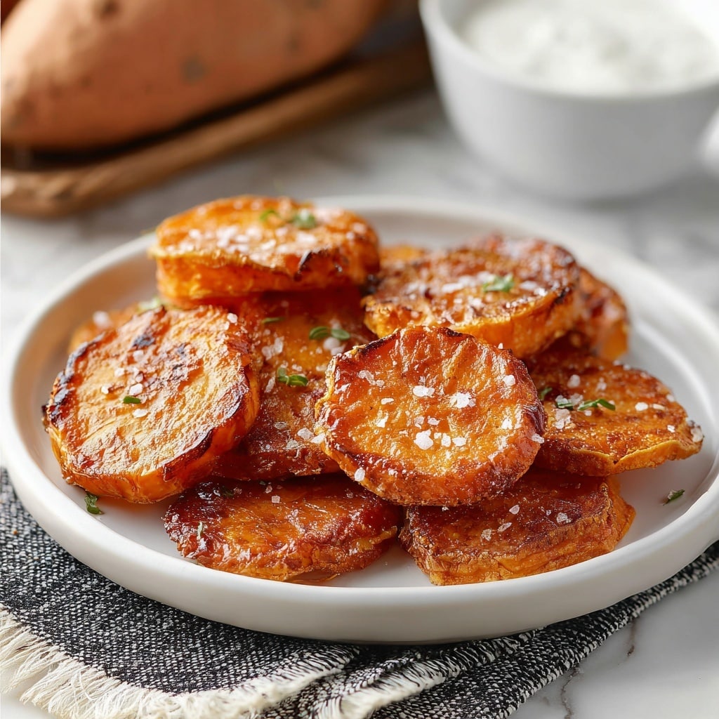 Crispy Smashed Sweet Potatoes with Garlic Yogurt Dipping Sauce Recipe - Recipe Image