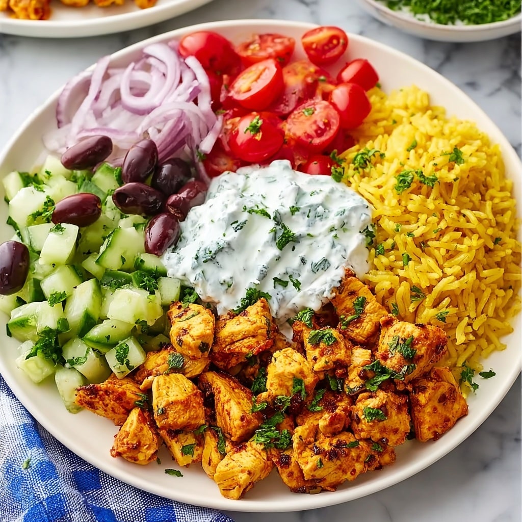 Instant Pot Chicken Souvlaki Rice with Greek Salad and Tzatziki Recipe - Recipe Image