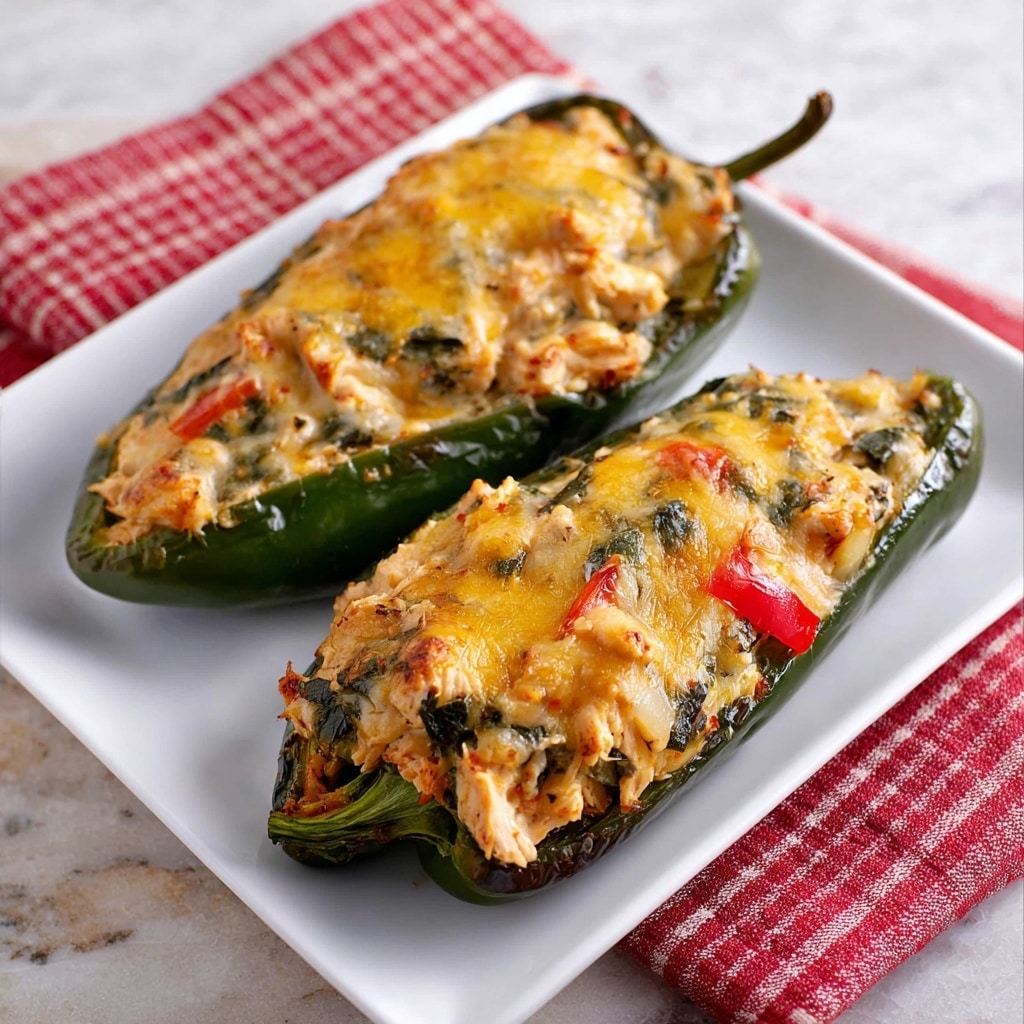 Stuffed Poblano Peppers with Chicken, Tomatoes, and Cheddar Recipe - Recipe Image