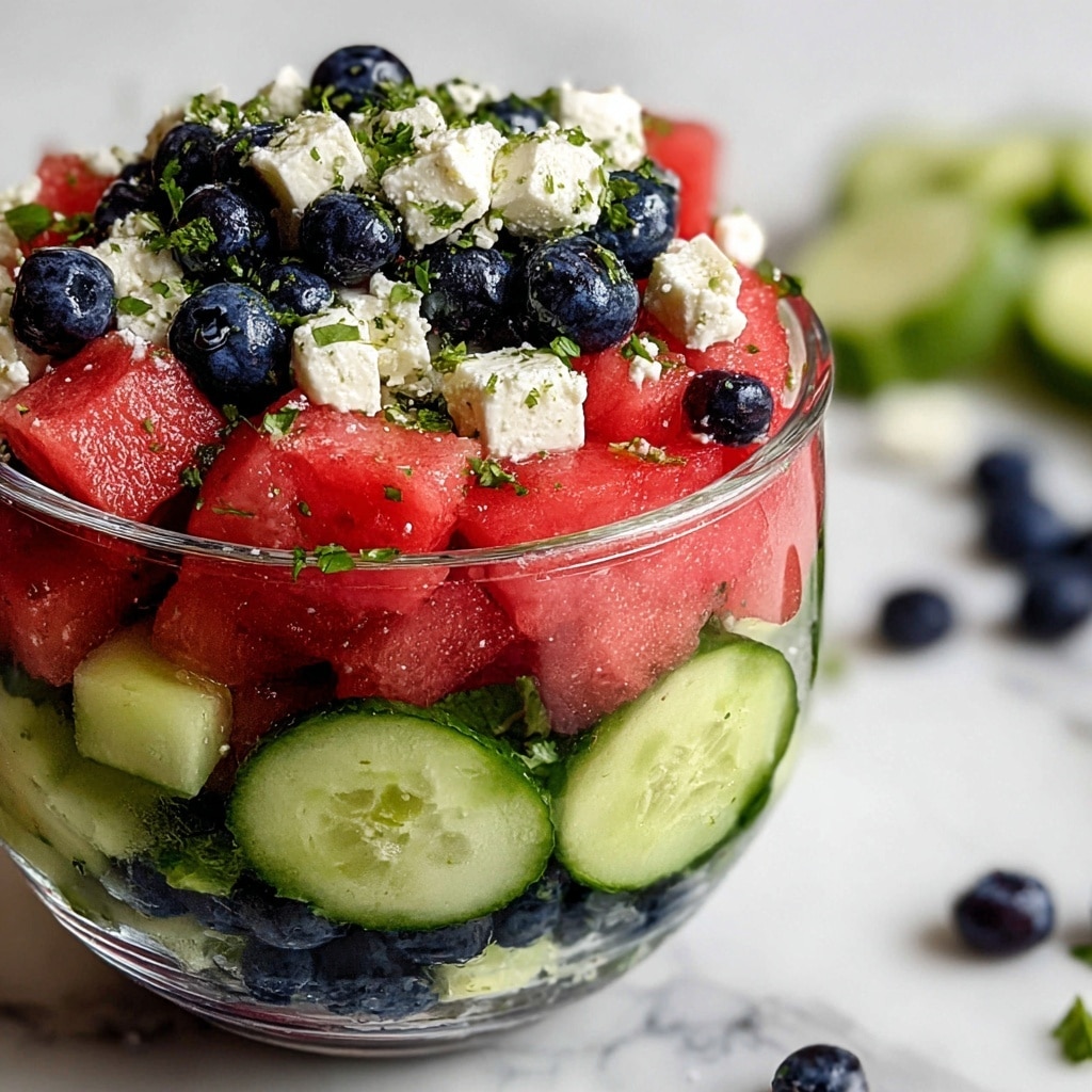 Watermelon Feta Salad with Cucumber and Blueberries Recipe - Recipe Image