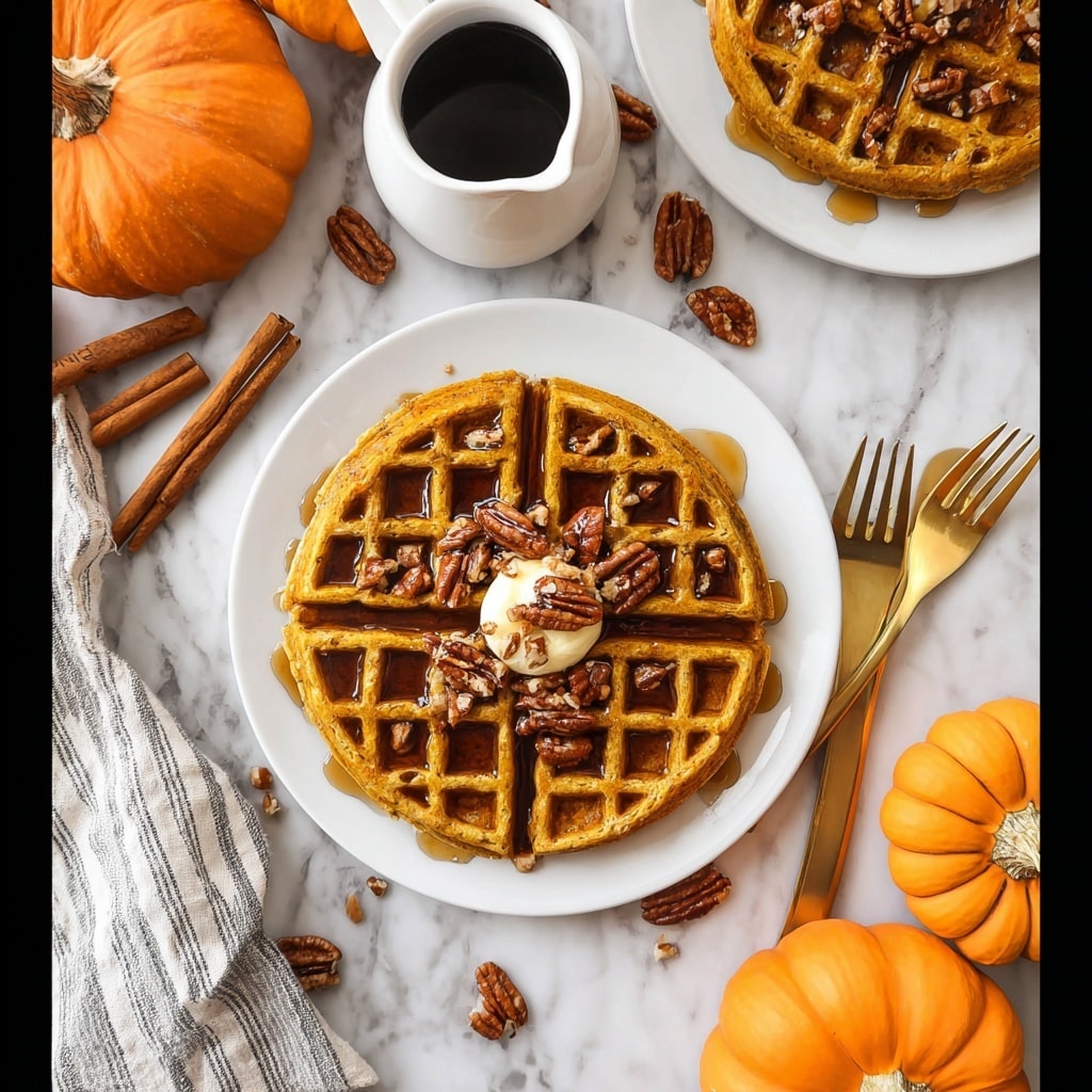Spiced Pumpkin Waffles with Brown Butter Maple Syrup Recipe - Recipe Image