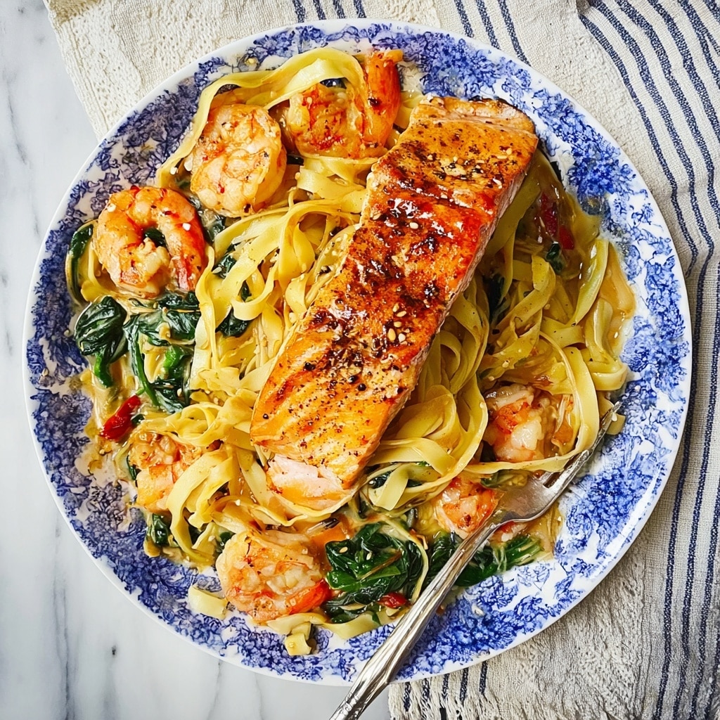 Creamy Tuscan Salmon and Shrimp Pasta Recipe - Recipe Image