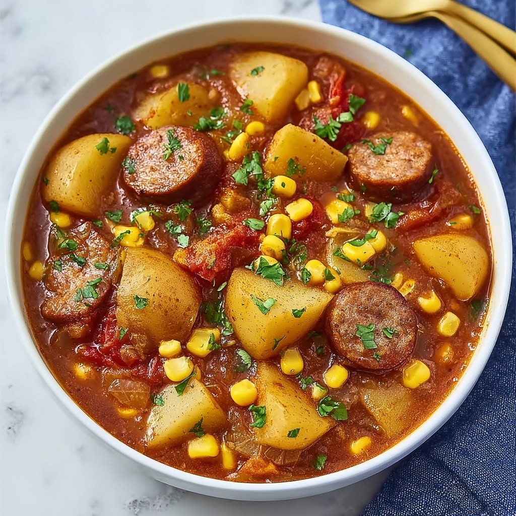 Hearty Cowboy Stew with Bacon, Kielbasa, and Vegetables Recipe - Recipe Image