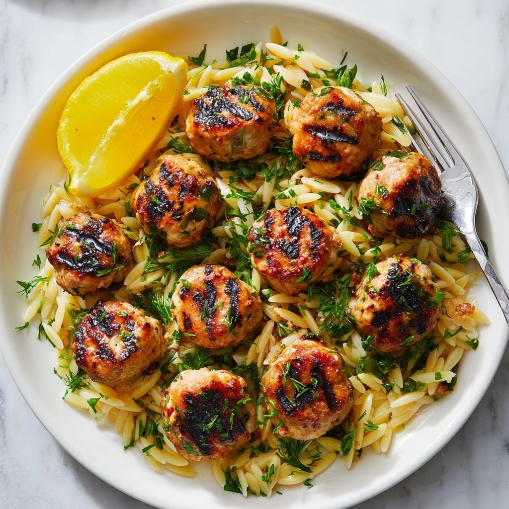 Greek Chicken Meatballs with Lemon Orzo Recipe