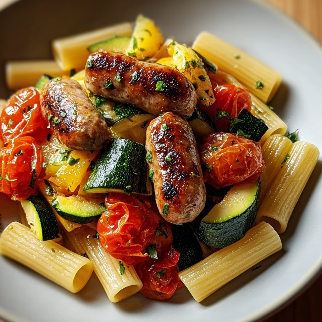 Chicken Sausages with Zucchini, Tomatoes, and Pasta Recipe