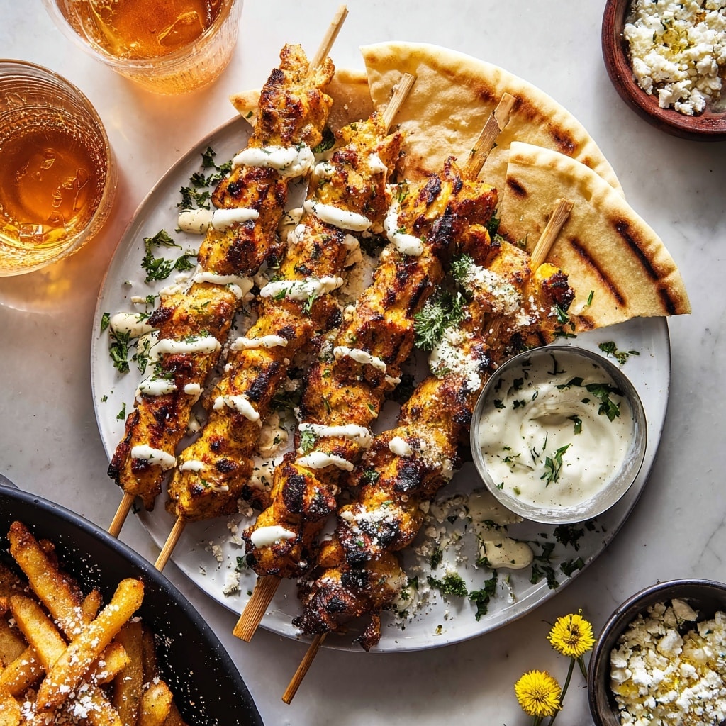 Greek Chicken Skewers with Feta Fries Recipe
