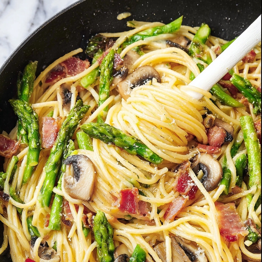 Roasted Asparagus and Mushroom Carbonara Recipe
