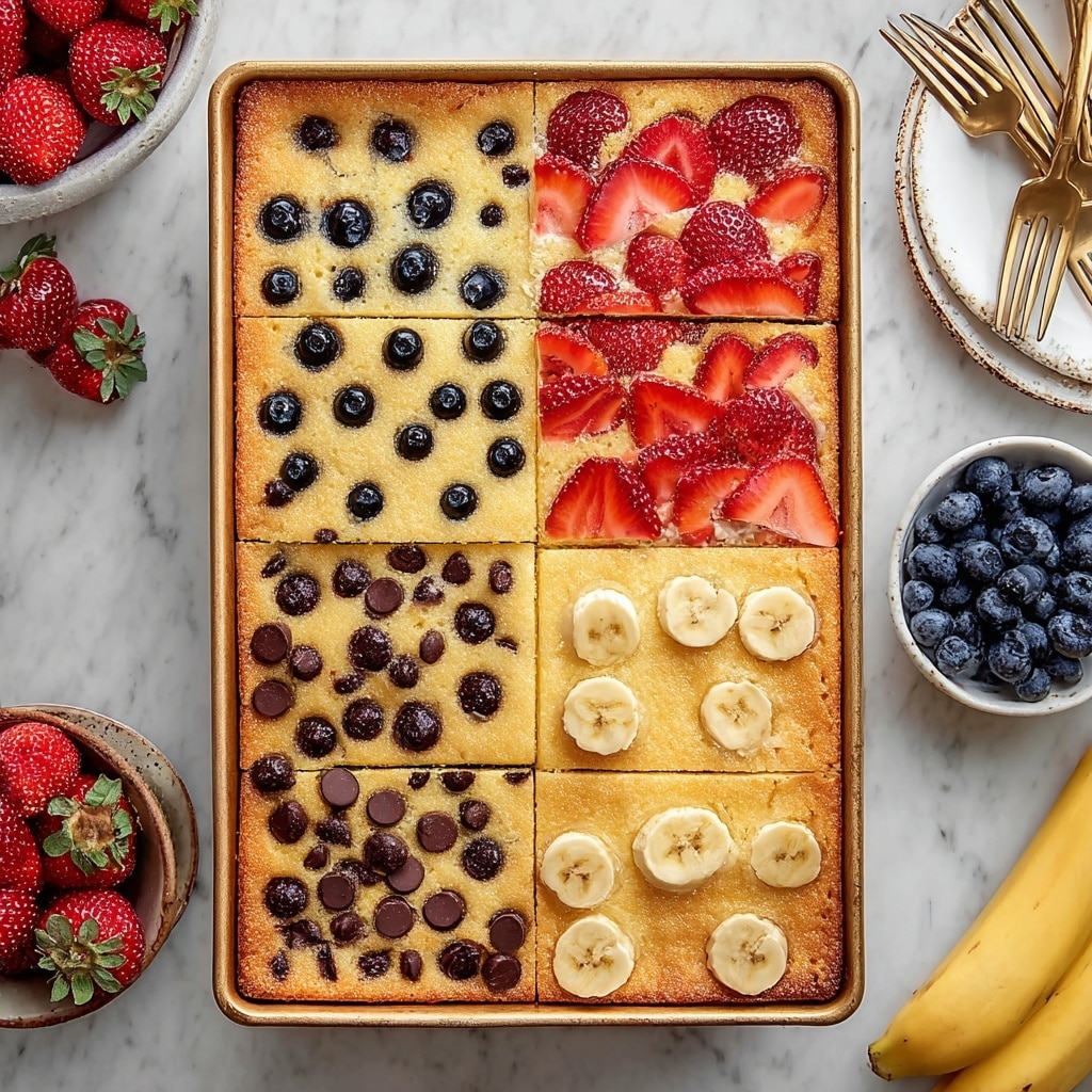 Sheet Pan Pancakes with Fresh Strawberries, Blueberries, Bananas, and Chocolate Chips Recipe