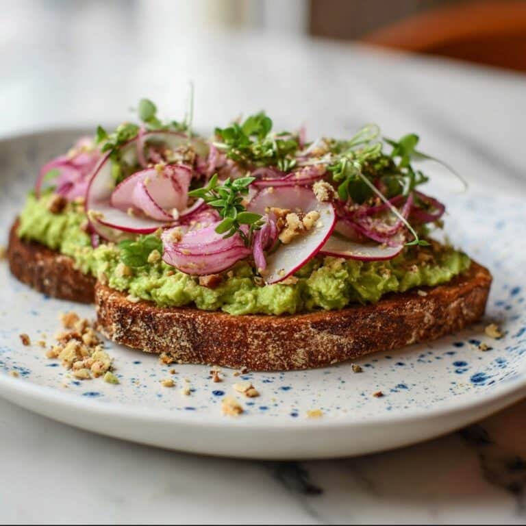Cilantro Lime Edamame Toast with Pickled Onion Radish Salad Recipe