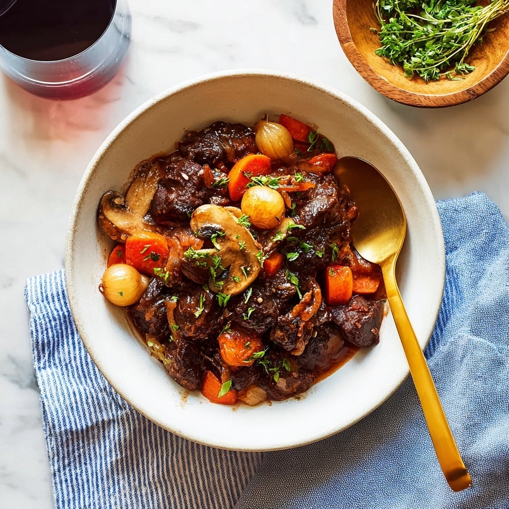 Red Wine Beef Stew with Bacon, Mushrooms, and Root Vegetables Recipe