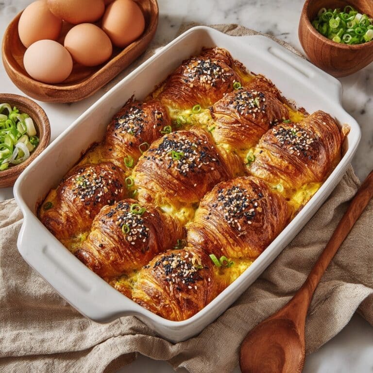 Croissant Breakfast Casserole with Sausage, Cream Cheese, and Green Onions Recipe