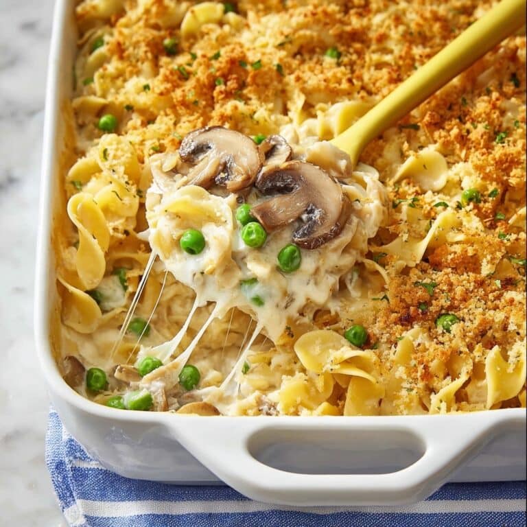 Creamy Tuna Noodle Casserole with Cheddar and Panko Breadcrumb Topping Recipe