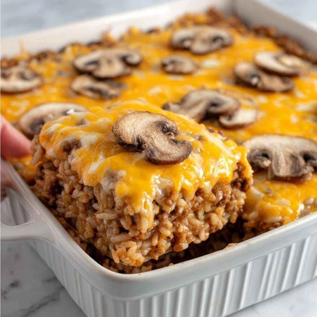 Creamy Beef Mushroom Rice Bake Recipe - Recipe Image